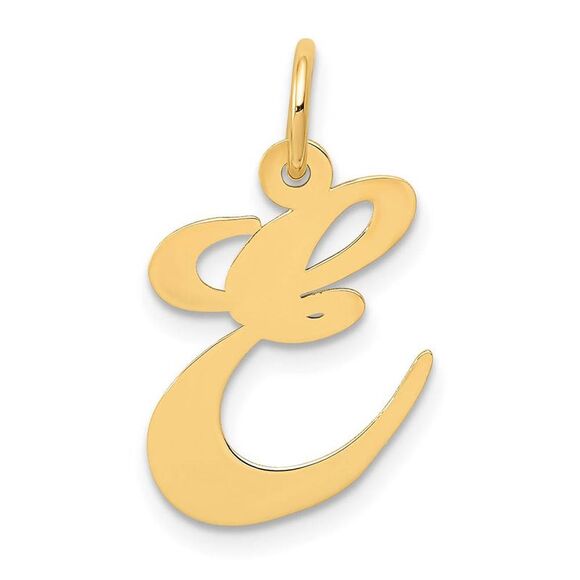 14k Yellow Gold, Ella Collection Medium Fancy Script Initial E Pendant - Picture 1 of 4